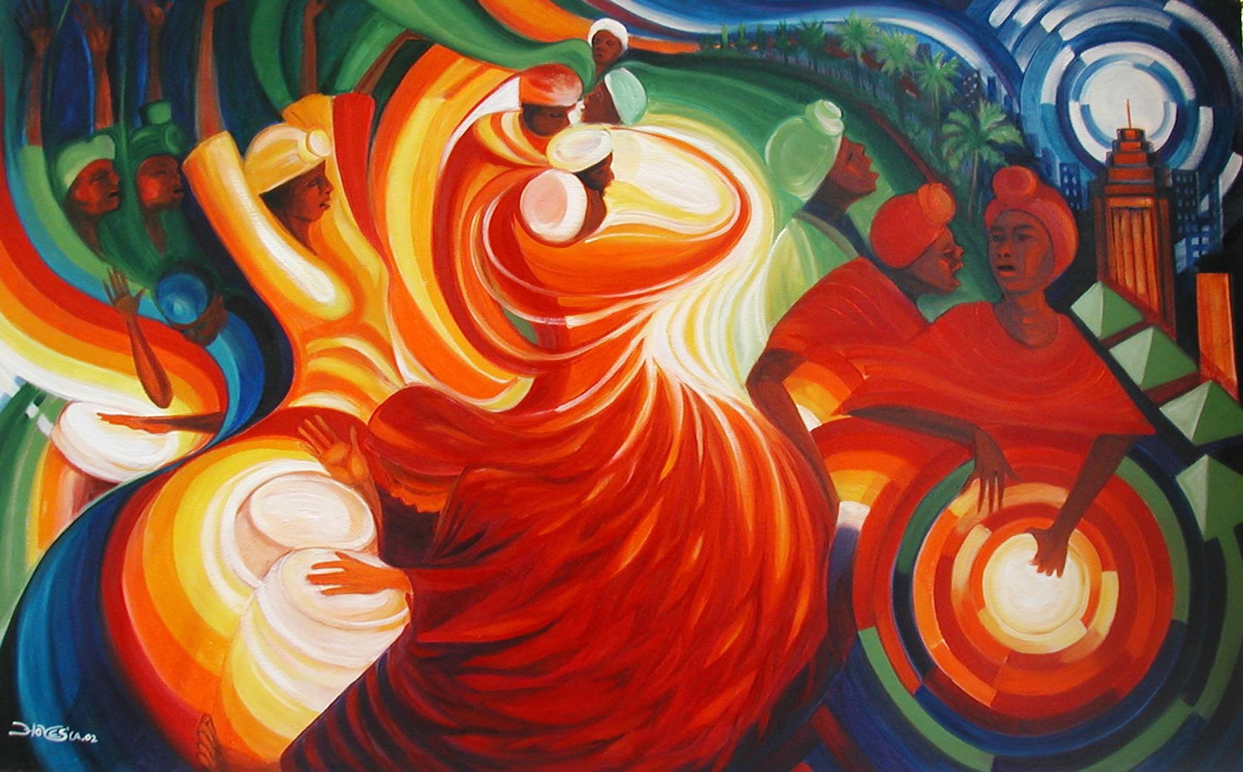 Bernard Hoyes, Block Party Ritual, Oil on Canvas, JAMAICA